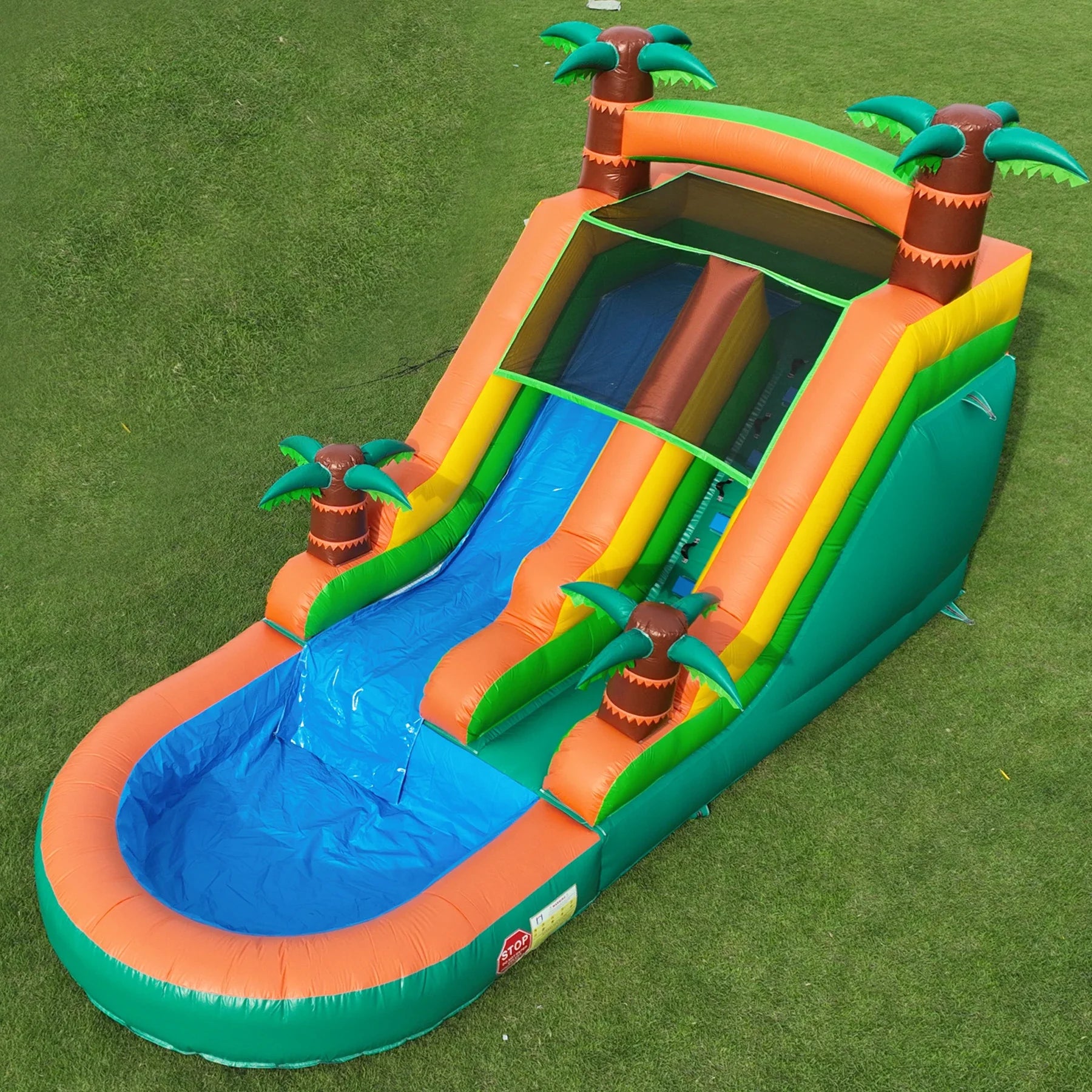 Toboggan Gonflable Géant avec Double Glissière, Pataugeoire et Jets d’Eau – Univers Gonflable