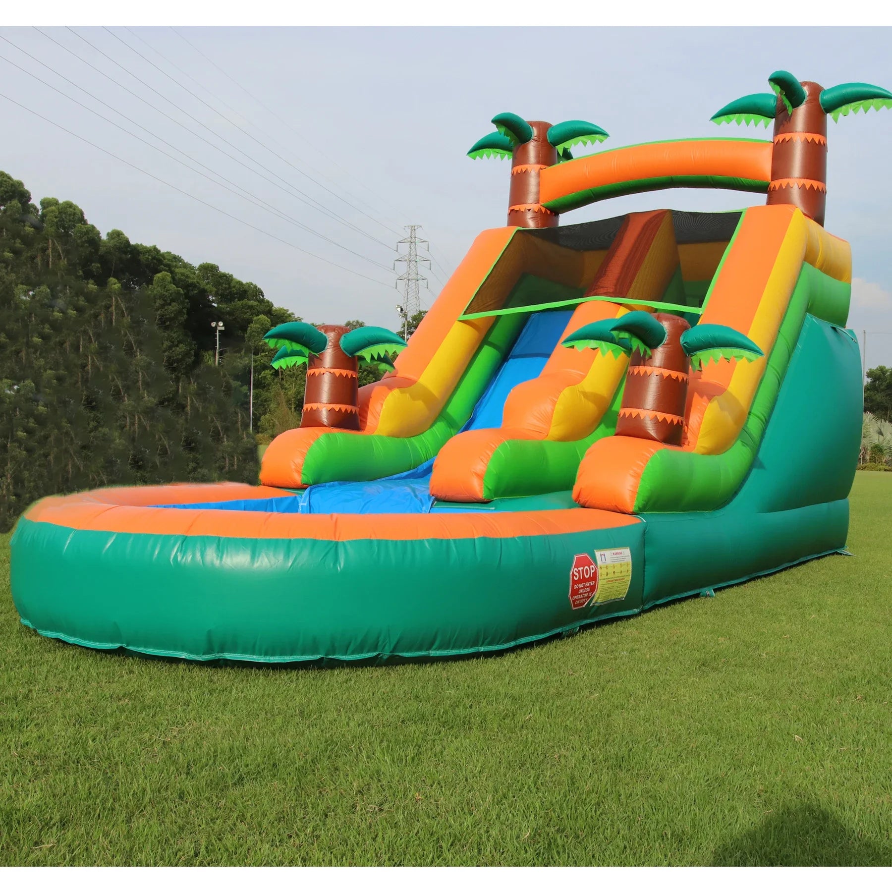Toboggan Gonflable Géant avec Double Glissière, Pataugeoire et Jets d’Eau – Univers Gonflable