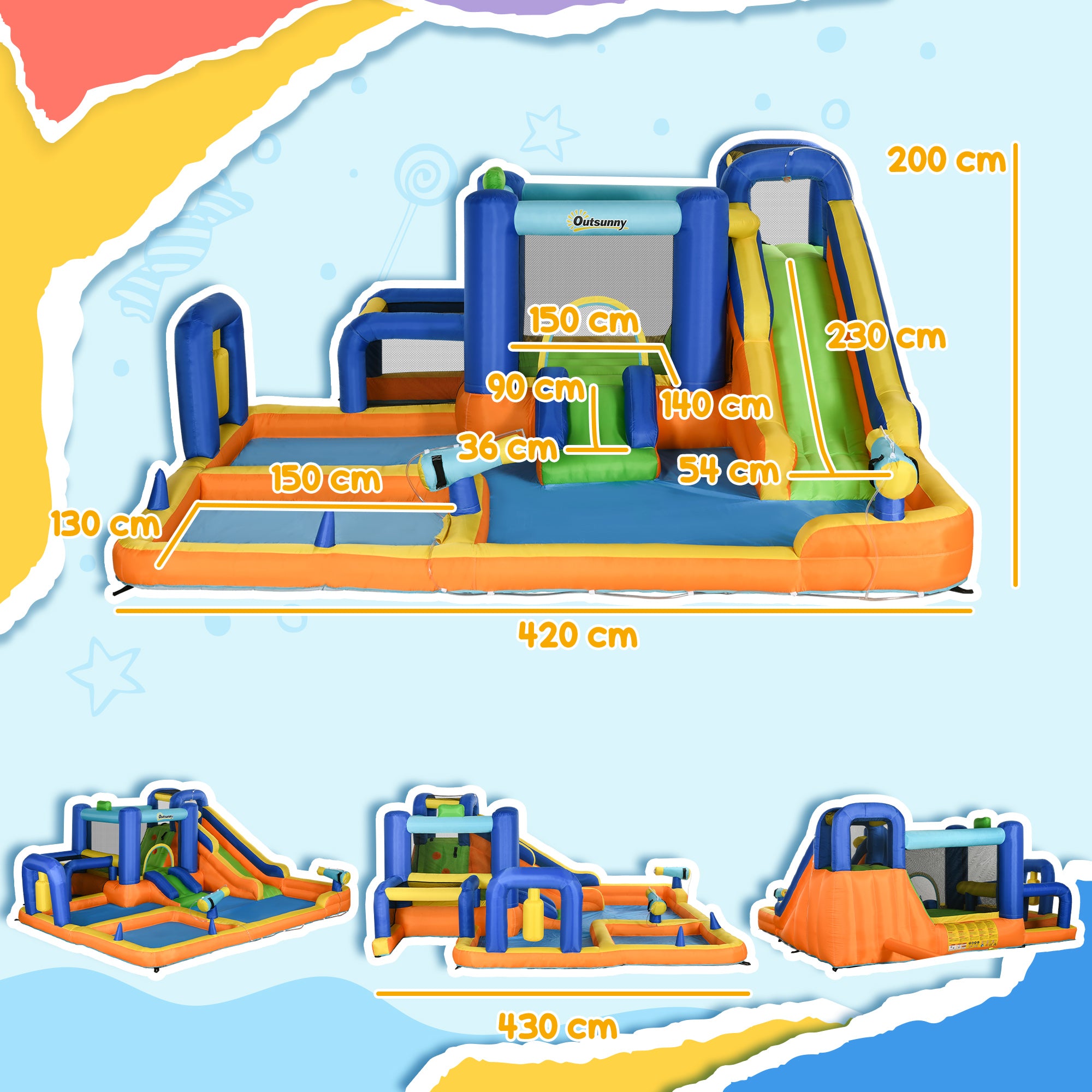 Château gonflable 7 en 1 avec toboggan - Outsunny multicolore