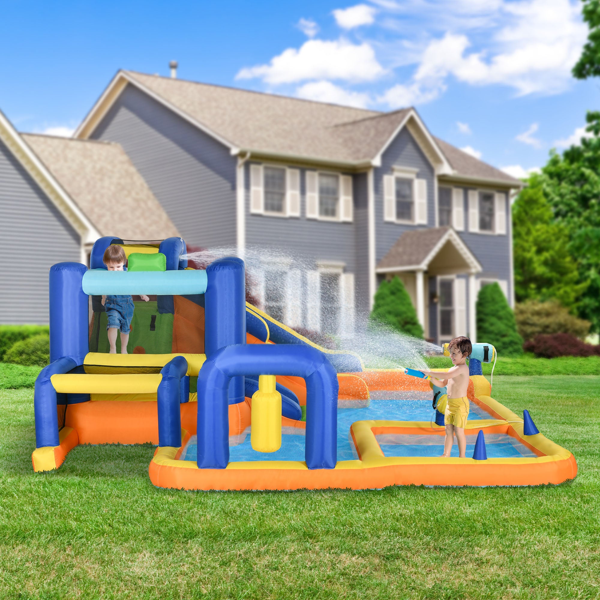 Château gonflable 7 en 1 avec toboggan - Outsunny multicolore